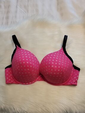 Cacique Women's Bra 42DD Pink Polka Dot Pushup